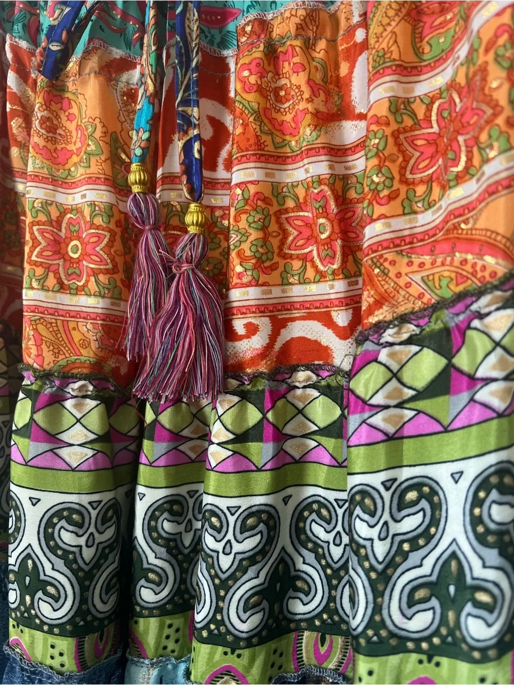 Boho Tiered Patchwork Maxi Skirt - Vibrant Multicolor